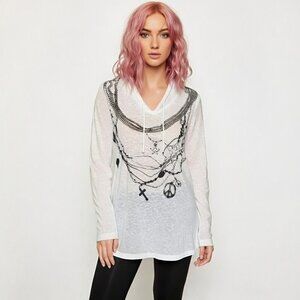 Awake Inc. Graphic Hooded Long Sleeve Top – White – Size L